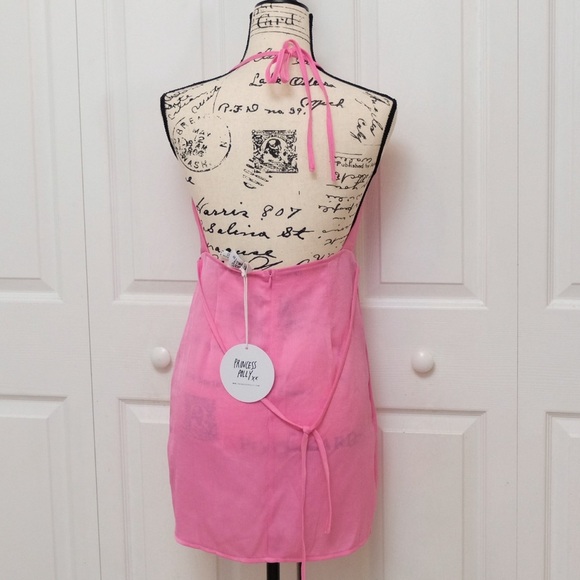 Ensley Mini Princess Polly Dress SIZE 4 Bubblegum Pink Sheer Wrap Asymmetrical - Picture 12 of 14